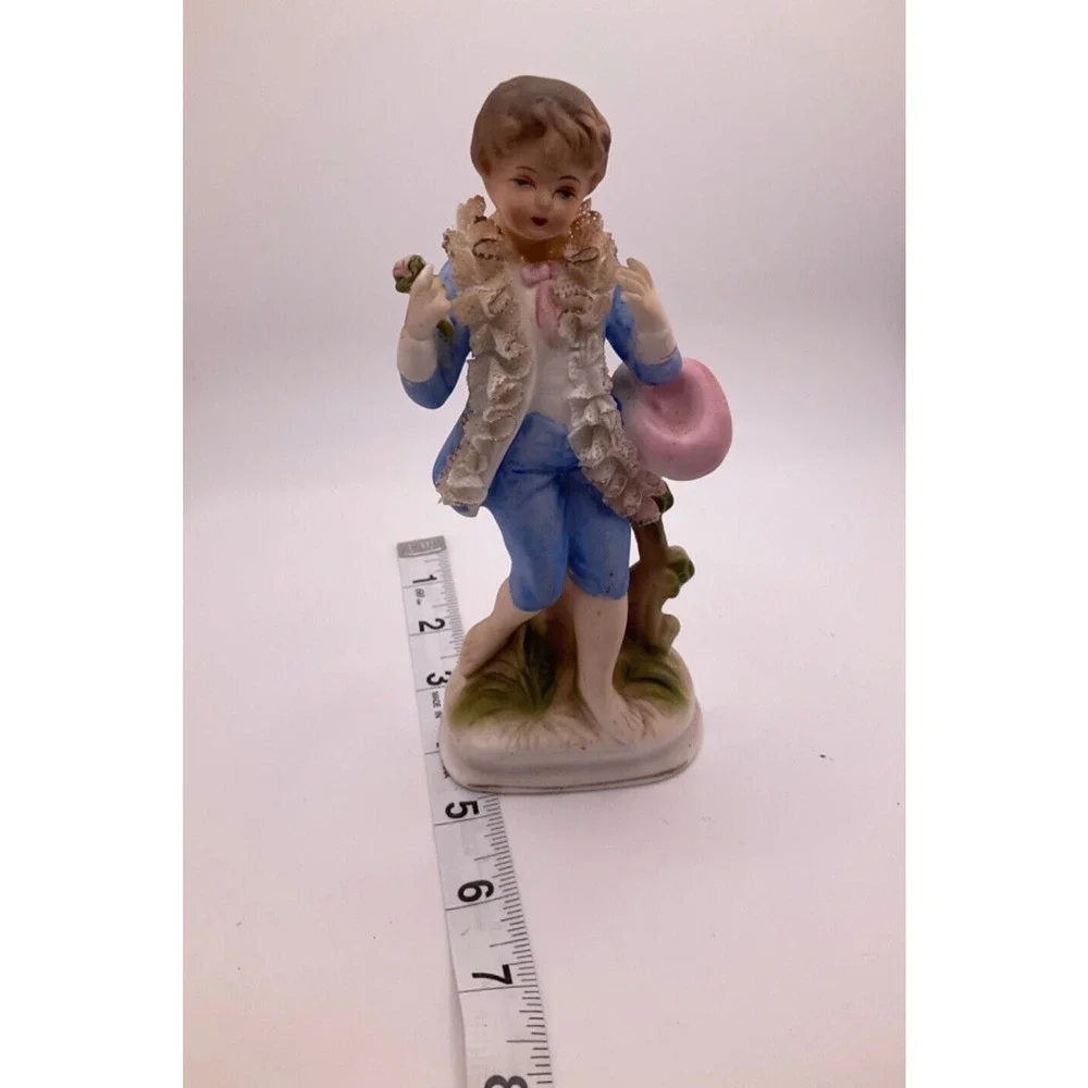 1950's Enesco Porcelain Boy and Girl Figurines Blue & White‎  6.5